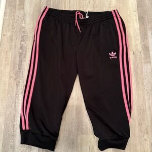 Adidas Capri women’s Black Joggers with Pink Stripes